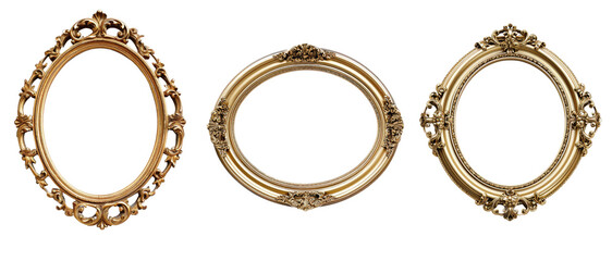 Antique gold oval frame isolated on transparent background for art display