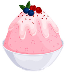 Bingsu Sundae with Cherries & Blueberries - Korean Sweets Illustration 