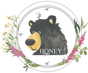 Simple watercolor drawing of a bear for logo, label
