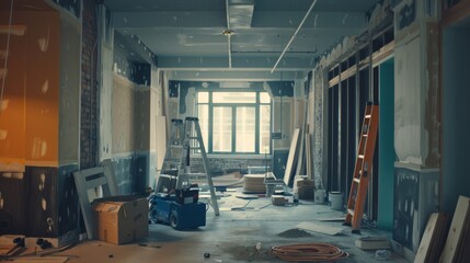 Interior construction renovation underway 