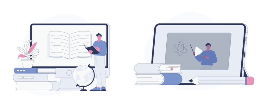Online Learning and Online School Platform. Flat Cartoon Vector Illustration. Vector illustration, suitable for web landing page, ui, mobile app.