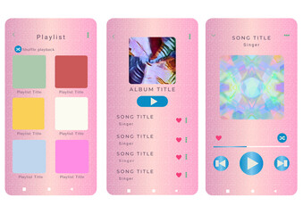 Mockup template for music player and display application charts for the most popular songs. Music playlist Template with pink pastel two-tone gradation theme and white background - obrazy, fototapety, plakaty