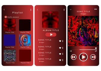Mockup template for music player and display application charts for the most popular songs. Music playlist Template with dark red two-tone gradation theme and white background - obrazy, fototapety, plakaty
