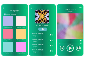 Mockup template for music player and display application charts for the most popular songs. Music playlist Template with green grass two-tone gradation theme and white background