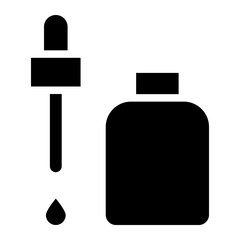 Dropper bottle with serum or oil, linear icon. Cosmetic product in vial with pipette.