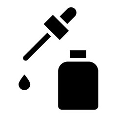 Dropper bottle with serum or oil, linear icon. Cosmetic product in vial with pipette.