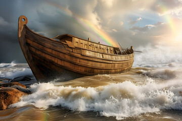 Noahs Ark, the vessel from the Genesis flood narrative by which God saves Noah. - obrazy, fototapety, plakaty