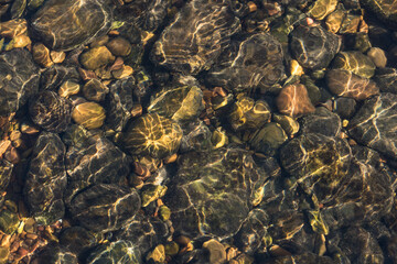 Clear river water and pebbles