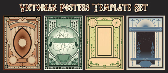 Old Diploma, Certificate, Banknote Backgrounds. Victorian, Baroque, Art-Nouveau Style Ornaments 