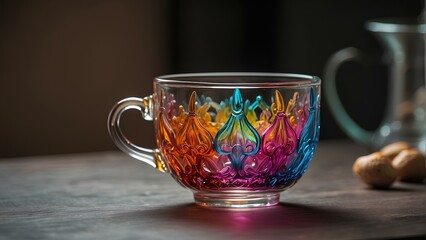 Vibrant Glass Teacup: Colorful Elegance in a Glassware Delight