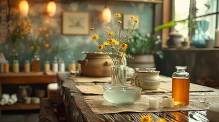 spa and massage with candles and flowers - obrazy, fototapety, plakaty