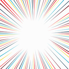Color rays of explosion. Radial speed lines background for comic books.