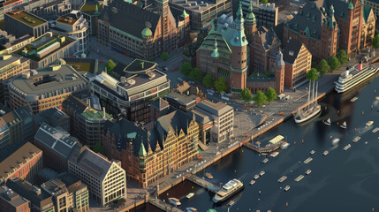 Hanseatic Horizon: 3D Cityscape. Generative AI