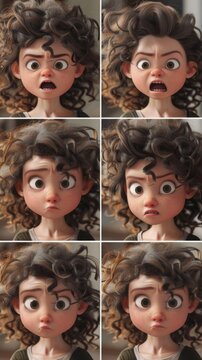 A series of six pictures of a woman with different facial expressions