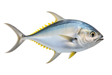 Image of a gylden pompano fish isolated on white background. Fresh fish. Underwater animals. Generative AI.