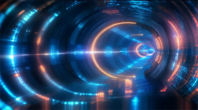 neon blue digital tunnel, leading into a cybernetic vortex on a black background