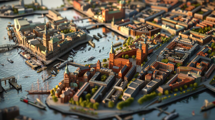 Hanseatic Horizon: 3D Cityscape. Generative AI - obrazy, fototapety, plakaty