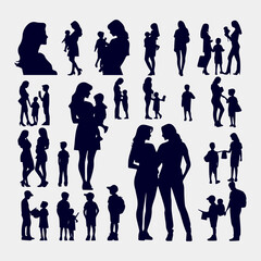 flat design mother and son silhouette collection