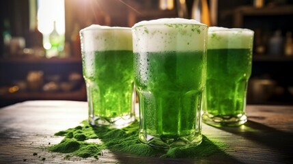 Beverages enjoyed during the Patrick's Day festivities, including traditional Irish stout, whiskey, green beer, and other festive drinks.
 - obrazy, fototapety, plakaty