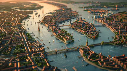 Hanseatic Horizon: 3D Cityscape. Generative AI - obrazy, fototapety, plakaty