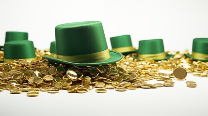 Celebrate St. Patrick's Day with a wealthy hat adorned with gold coins, symbolizing luck, prosperity, and the spirit of the holiday.
