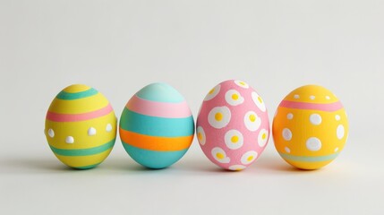 Fototapeta premium Charming minimalism: four Easter eggs showcased with simplicity against a clean white backdrop