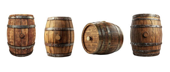 wooden oak barrels on transparent background