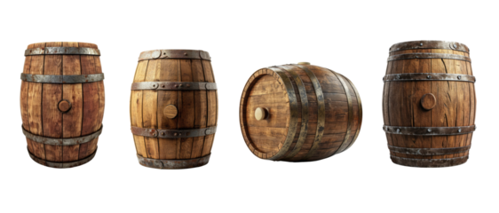 wooden oak barrels on transparent background