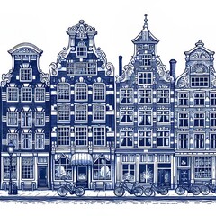 Facade of Amsterdam houses architecture in delftware style