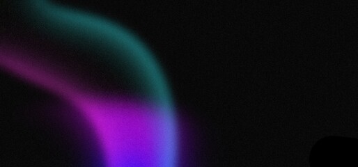 Purple pink glowing blurred abstract gradient wave on black background grainy noise texture banner copy space