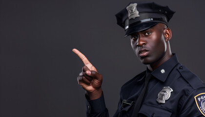 portrait of a policeman pointing finger