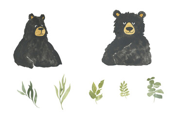 Simple watercolor drawing of a bear for logo, label