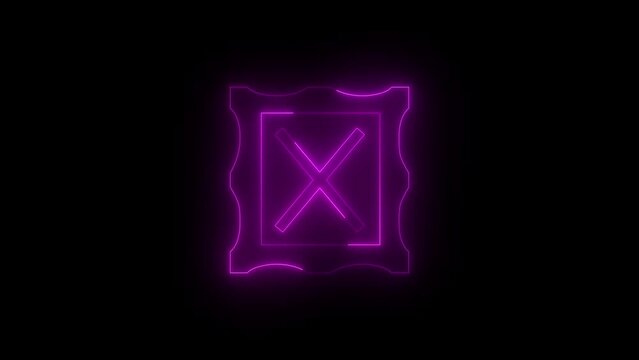 Neon glowing pink photo frame icon animation in black background