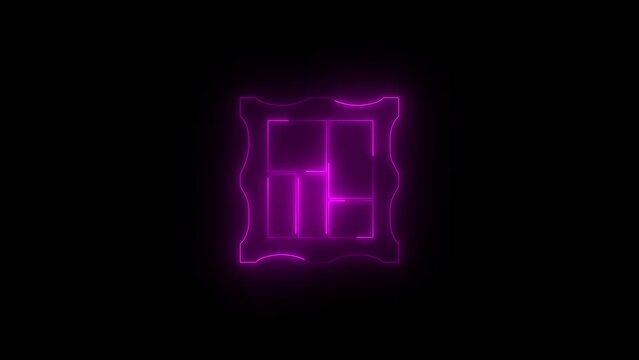 Neon glowing pink picture frame icon animation in black background