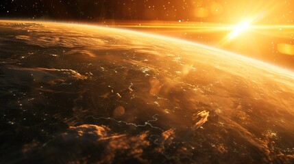 A Sunrise View from the Space Focusing on the Golden Hour 