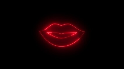 Neon glowing red Lip icon animation in black background