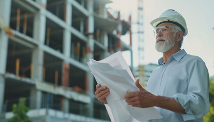portrait of a architect holding blueprints