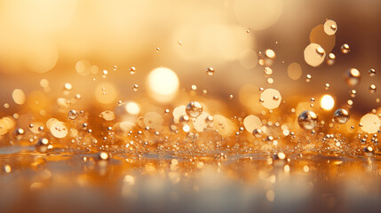Gold background. Bubbles underwater with bokeh effect. AI generative