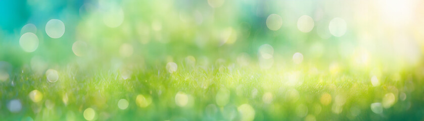 Obraz premium Close-up of fresh green grass with dew on a blurred bokeh lights background