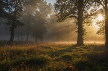 Fototapeta na wymiar morning sunlight in the meadow landscape