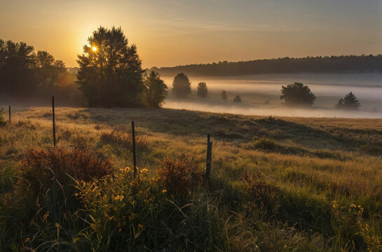 morning sunlight in the meadow landscape