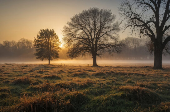 morning sunlight in the meadow landscape