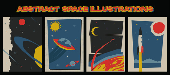 Abstract Space Illustrations. Space Rocket, Flying Saucer, Planets © koyash07