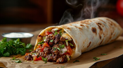 burritos with meat, vegetables and garlic, shawarma, kebab - obrazy, fototapety, plakaty