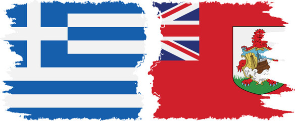 Bermuda and Greece grunge flags connection vector