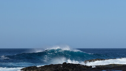 Large breaking waves and ocean view in Las Palmas, Canary islands, Spain