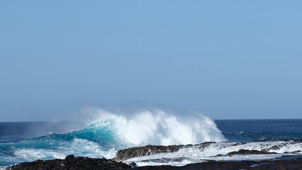 Large breaking waves and ocean view in Las Palmas, Canary islands, Spain