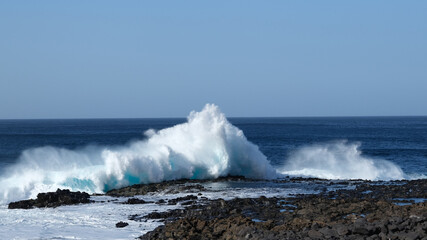 Large breaking waves and ocean view in Las Palmas, Canary islands, Spain
