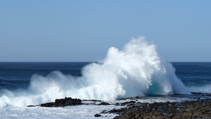 Large breaking waves and ocean view in Las Palmas, Canary islands, Spain
