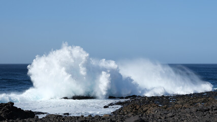 Large breaking waves and ocean view in Las Palmas, Canary islands, Spain